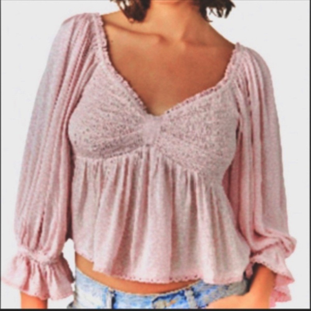 Free People Britnee Floral Smocked Top Womens M Pink Boho Babydoll Coquette
